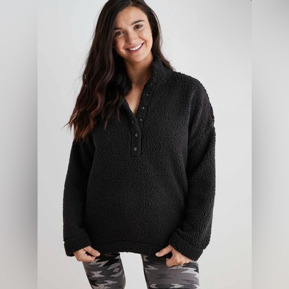 AERIE Cloud Sherpa Oversized Button Pullover Size XS - Picture 2 of 5